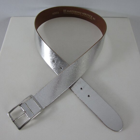 New Amsterdam Heritage M Metallic Silver Leather Belt Handcrafted Netherlands - Picture 4 of 10